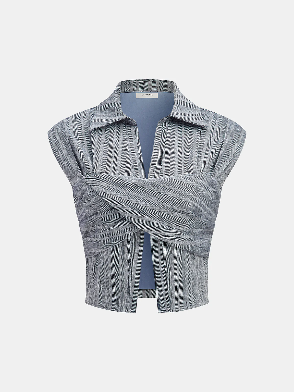 Linen Blend Cropped Blouse with Cross Wrap Detail - Wholesalesil