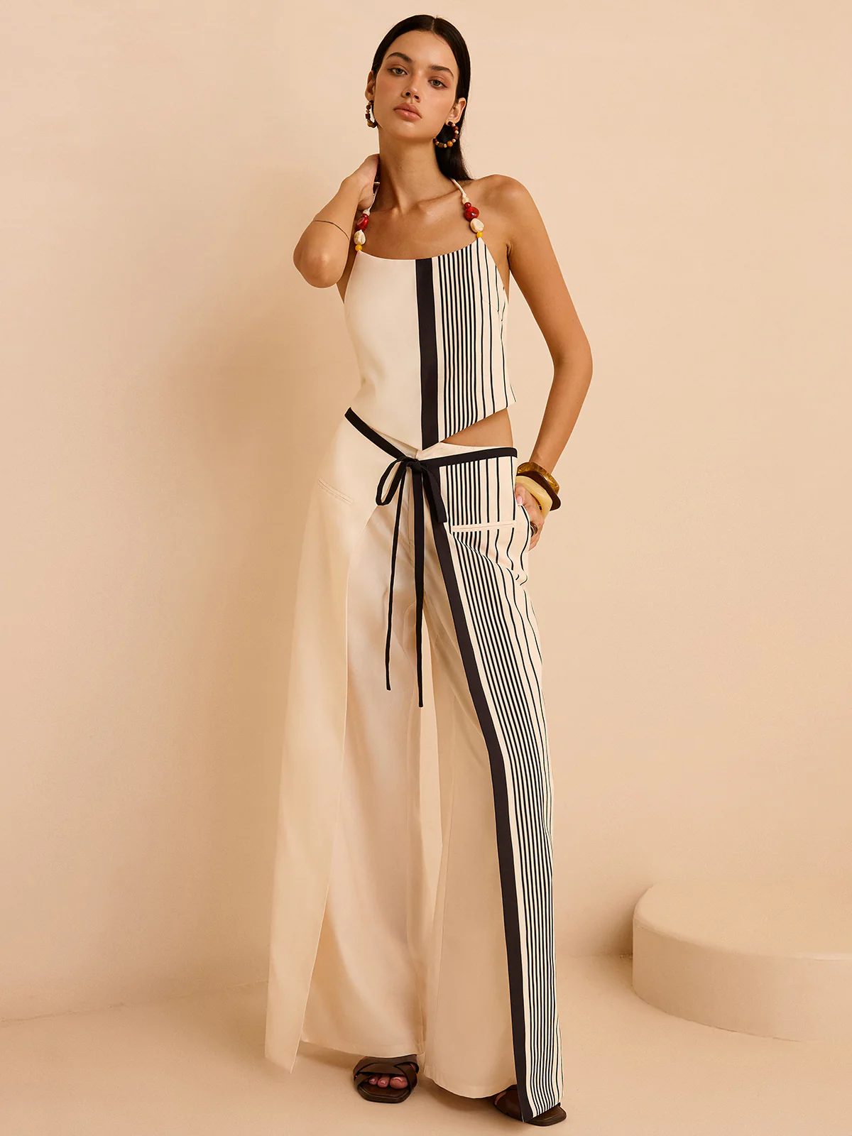 Striped Low-Waist Pants - Wholesalesil