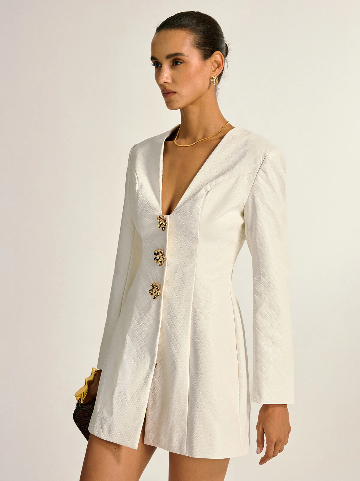 Floral Metal Button Faux Leather Mini Dress - Wholesalesil