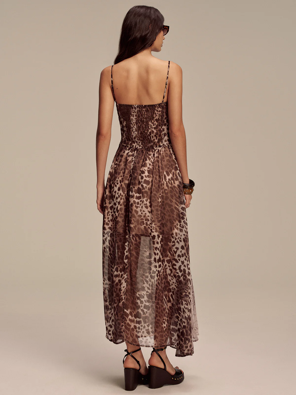 Animal Print Panel Semi-Sheer Mesh Maxi Dress - Wholesalesil