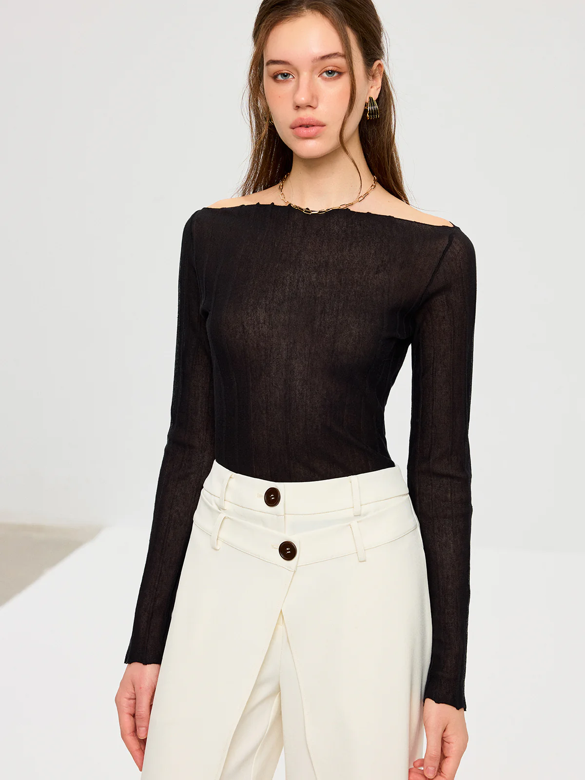 Off-Shoulder Sheer Knit Top - Wholesalesil