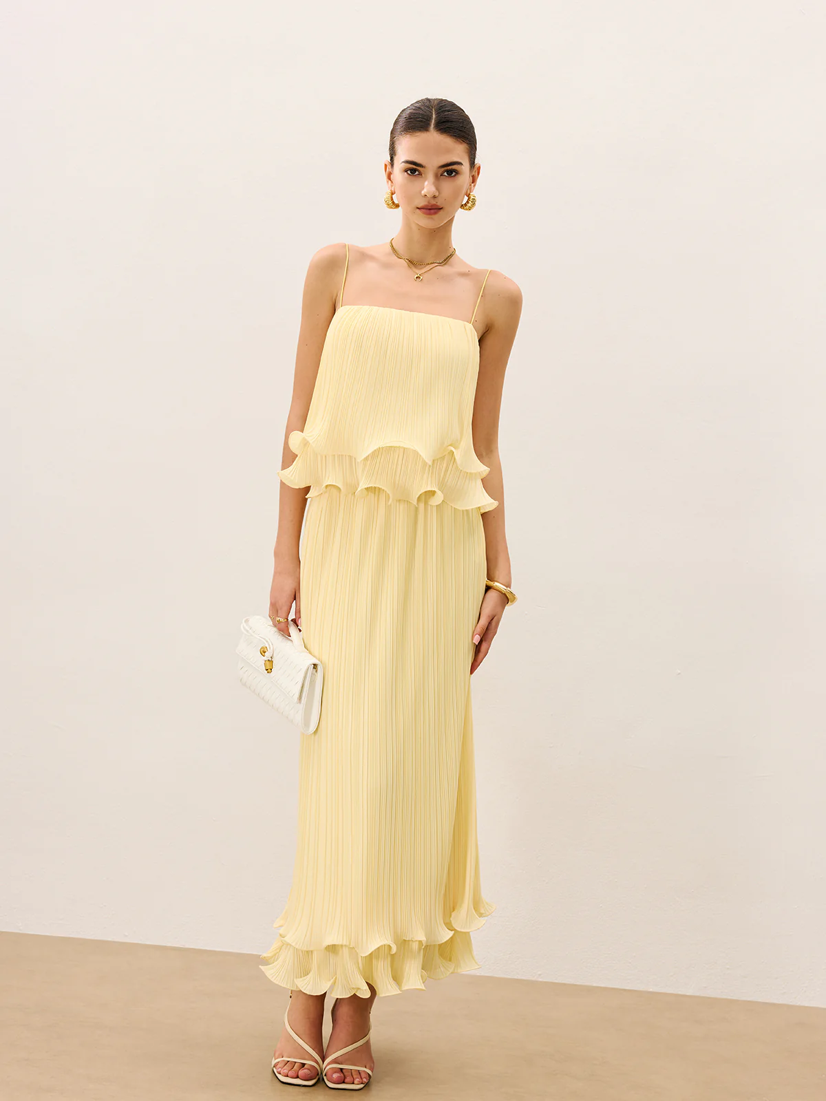 Pleated Layered Ruffle Skirt Set - Wholesalesil