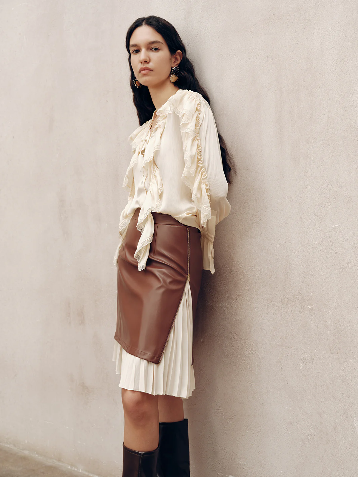 2 in 1 Pleated Zip PU Mini Skirt - Wholesalesil