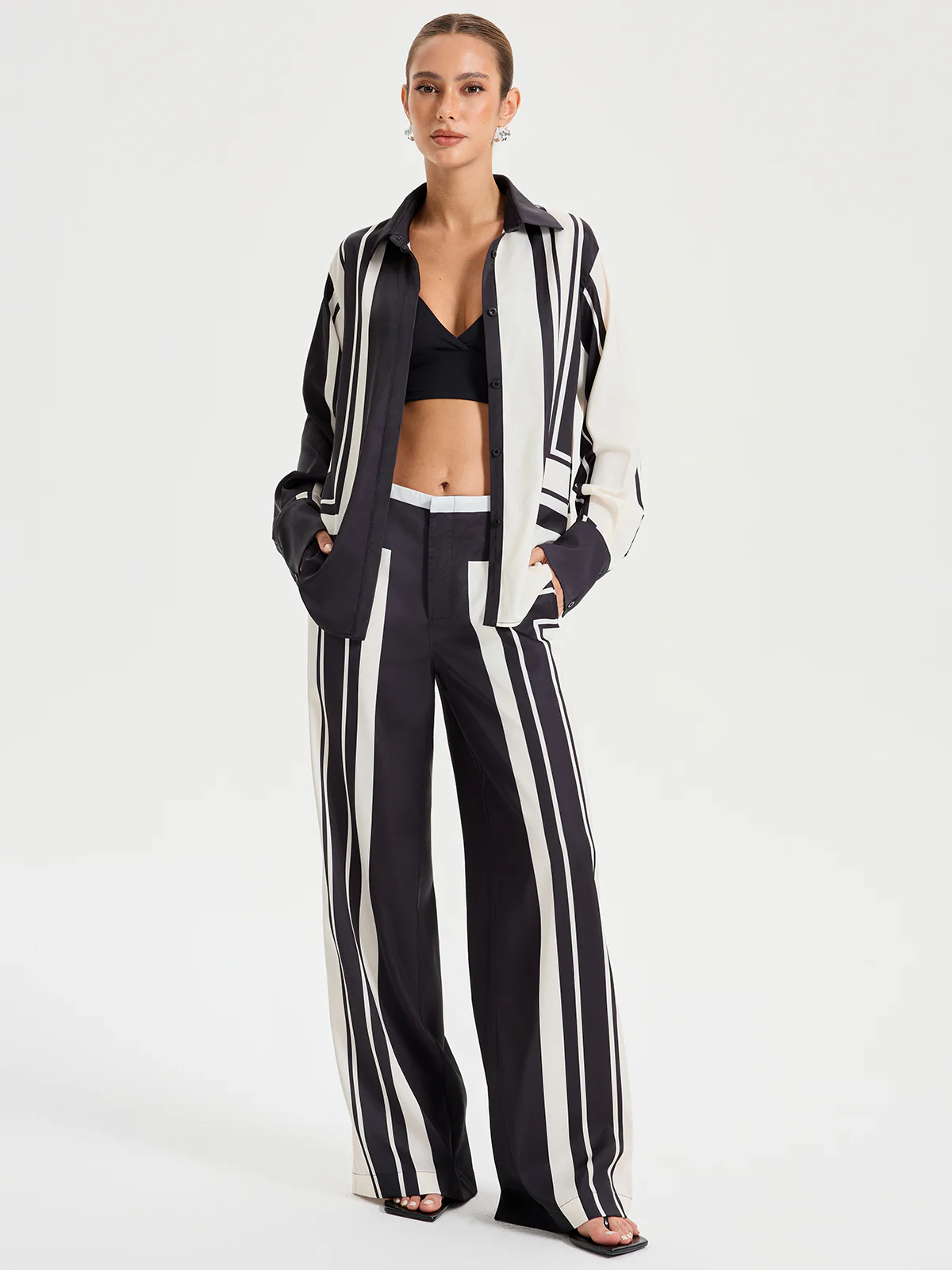 Contrast Striped Mid-Waist Wide-Leg Pants - Wholesalesil