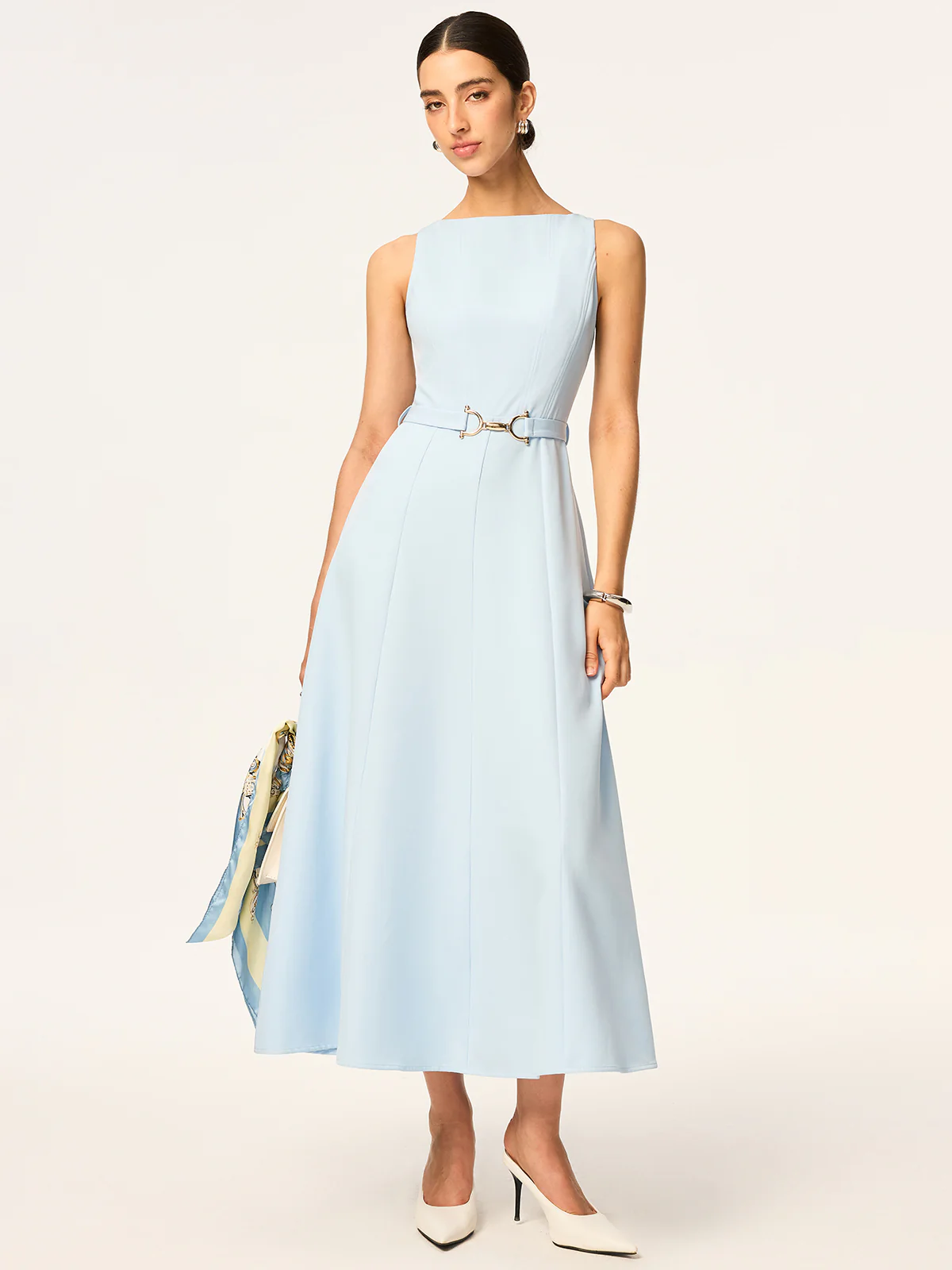 Belted Sleeveless Midi Dress - Wholesalesil