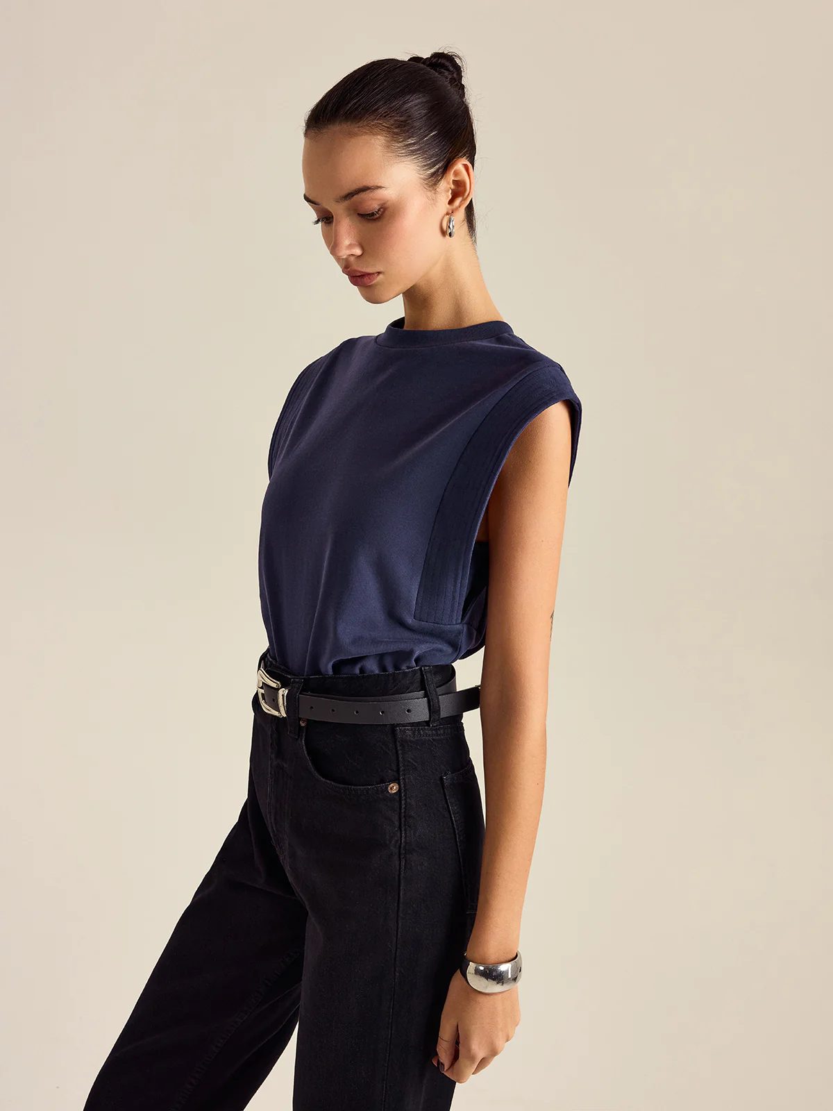 Cotton Crew Neck Sleeveless Top - Wholesalesil