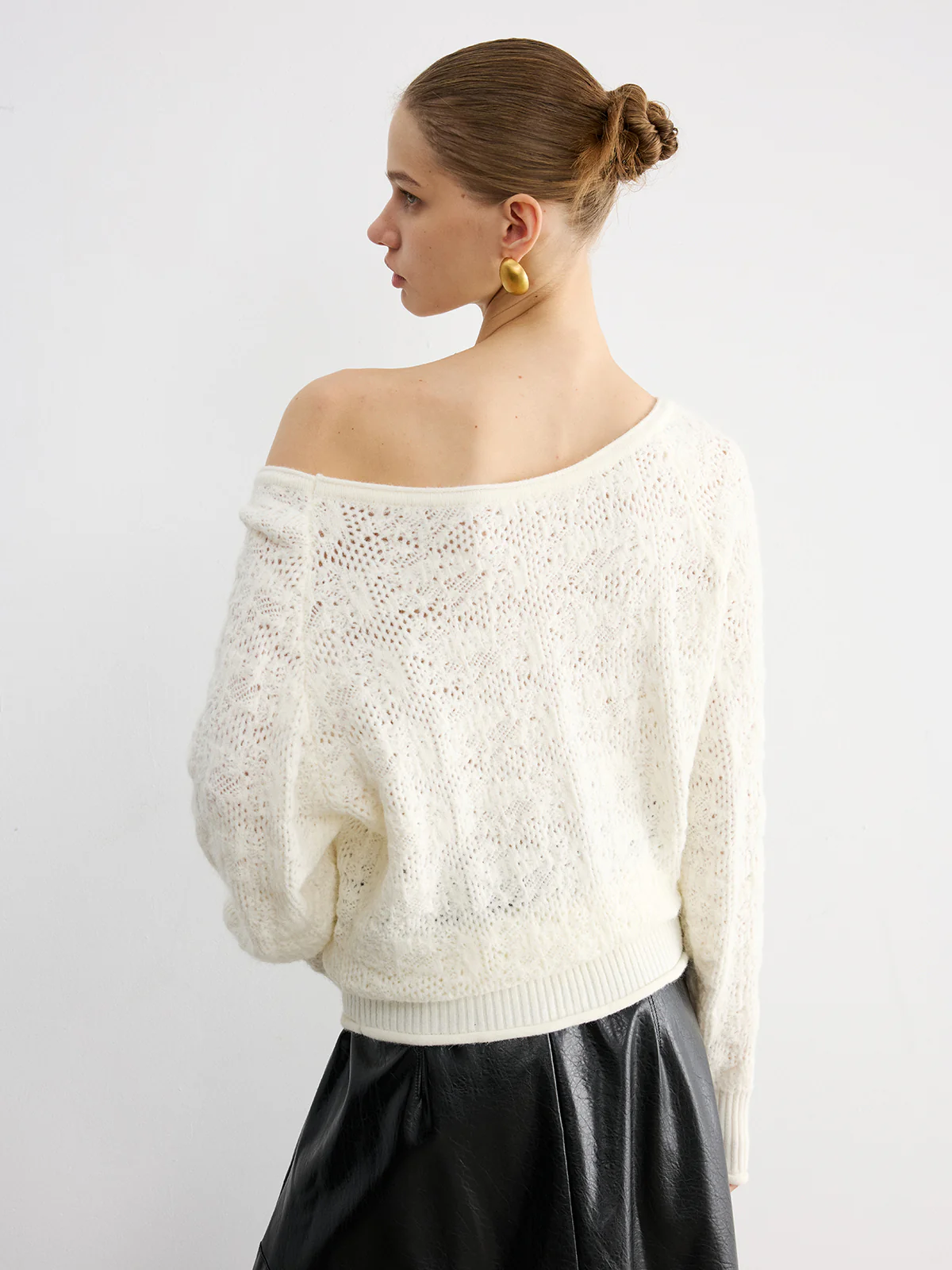 Off-Shoulder Open-Knit Sweater - Wholesalesil