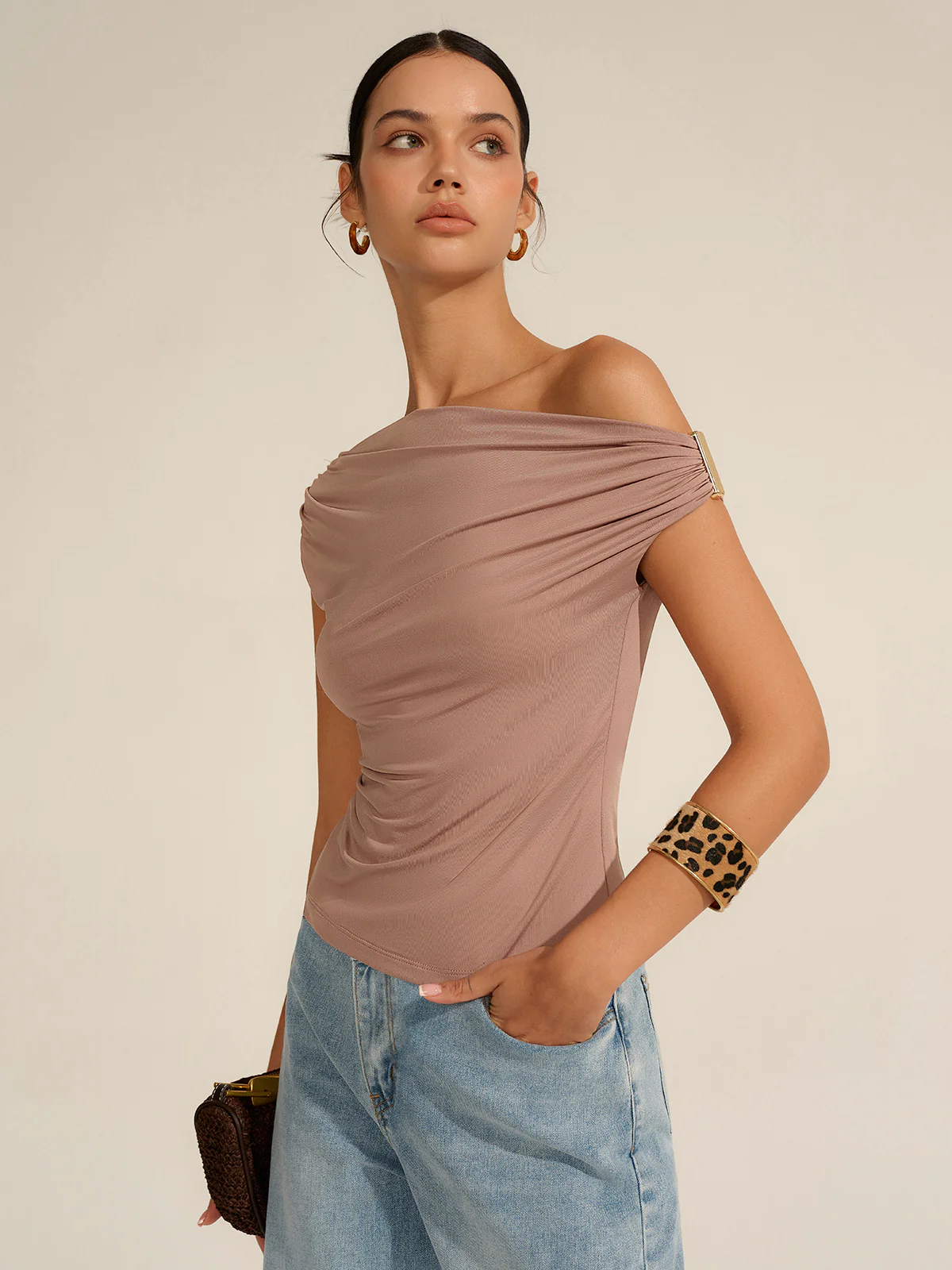 Ruched One-Shoulder Top - Wholesalesil
