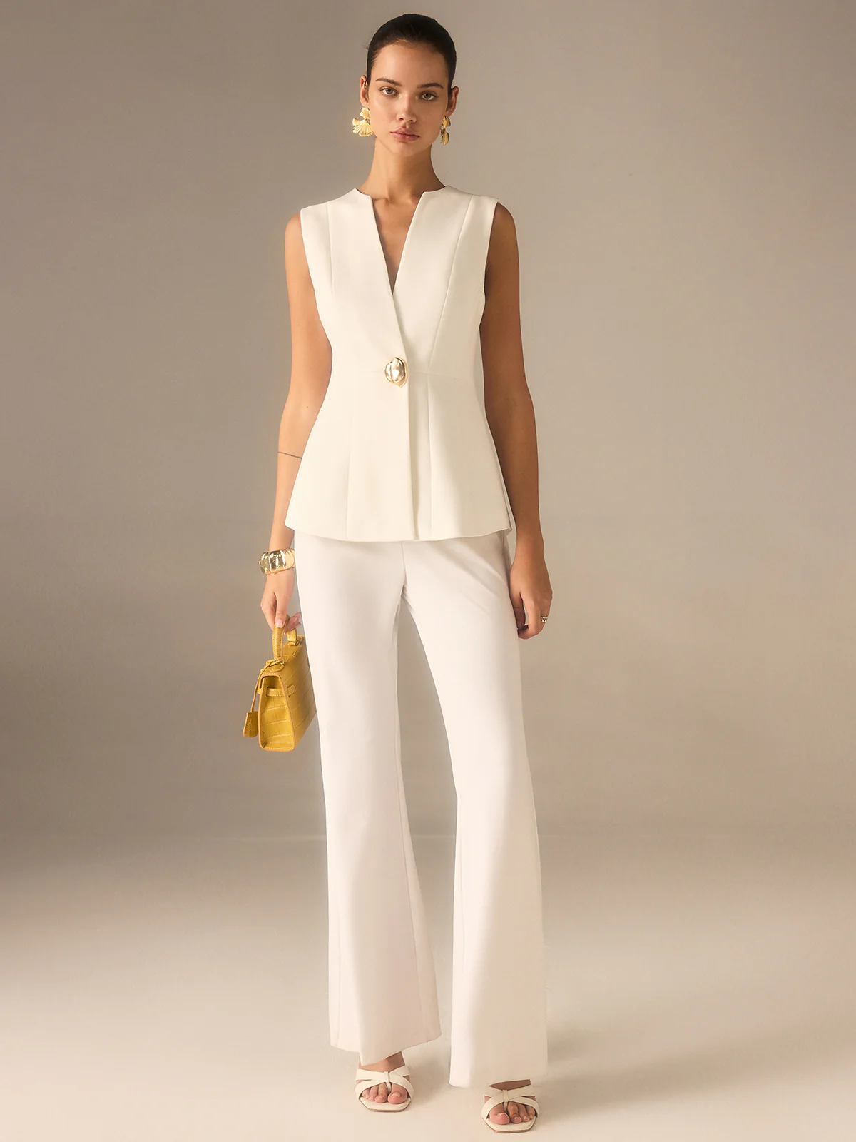 Single Button V-Neck Vest - Wholesalesil