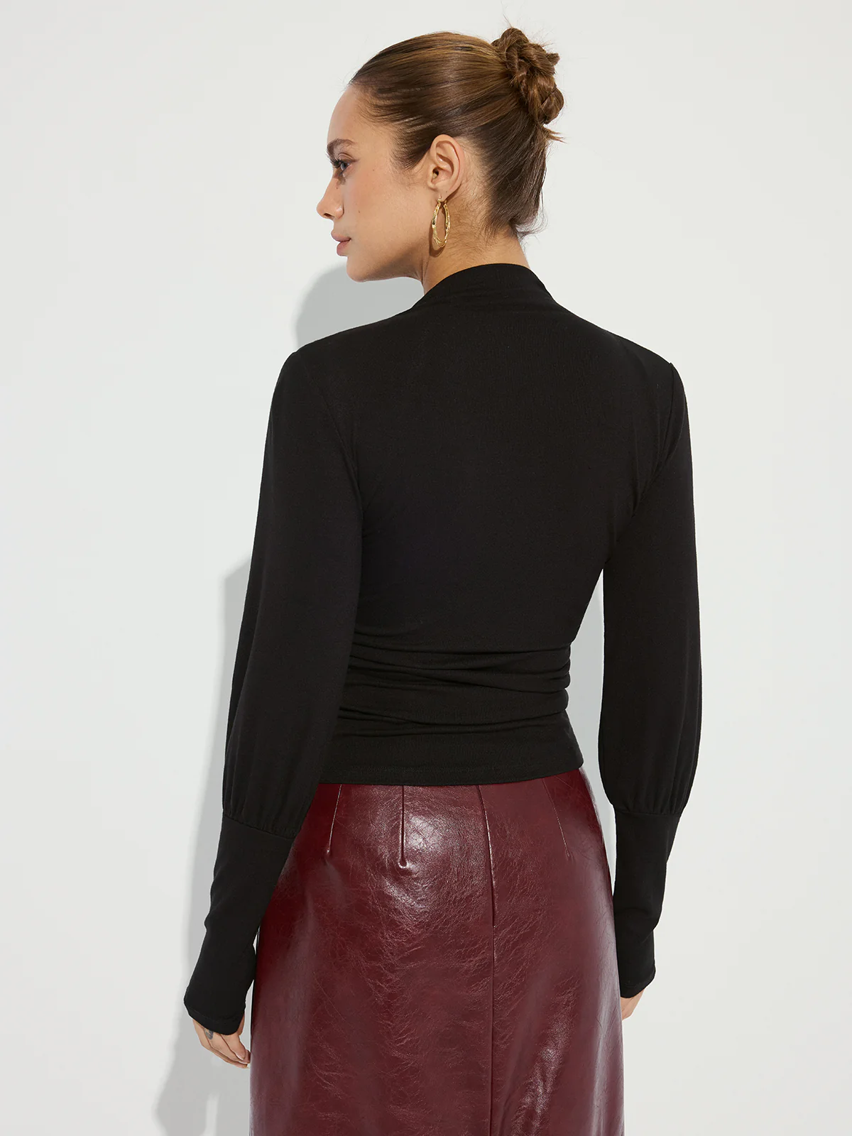 Ruched Mock Neck Top - Wholesalesil