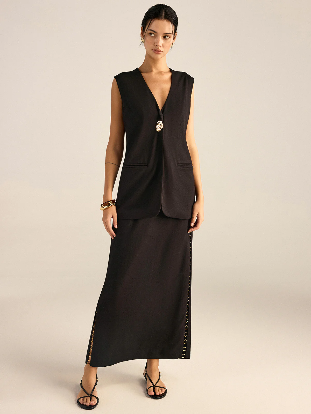 Metal Eyelet Detail Sleeveless Vest - Wholesalesil