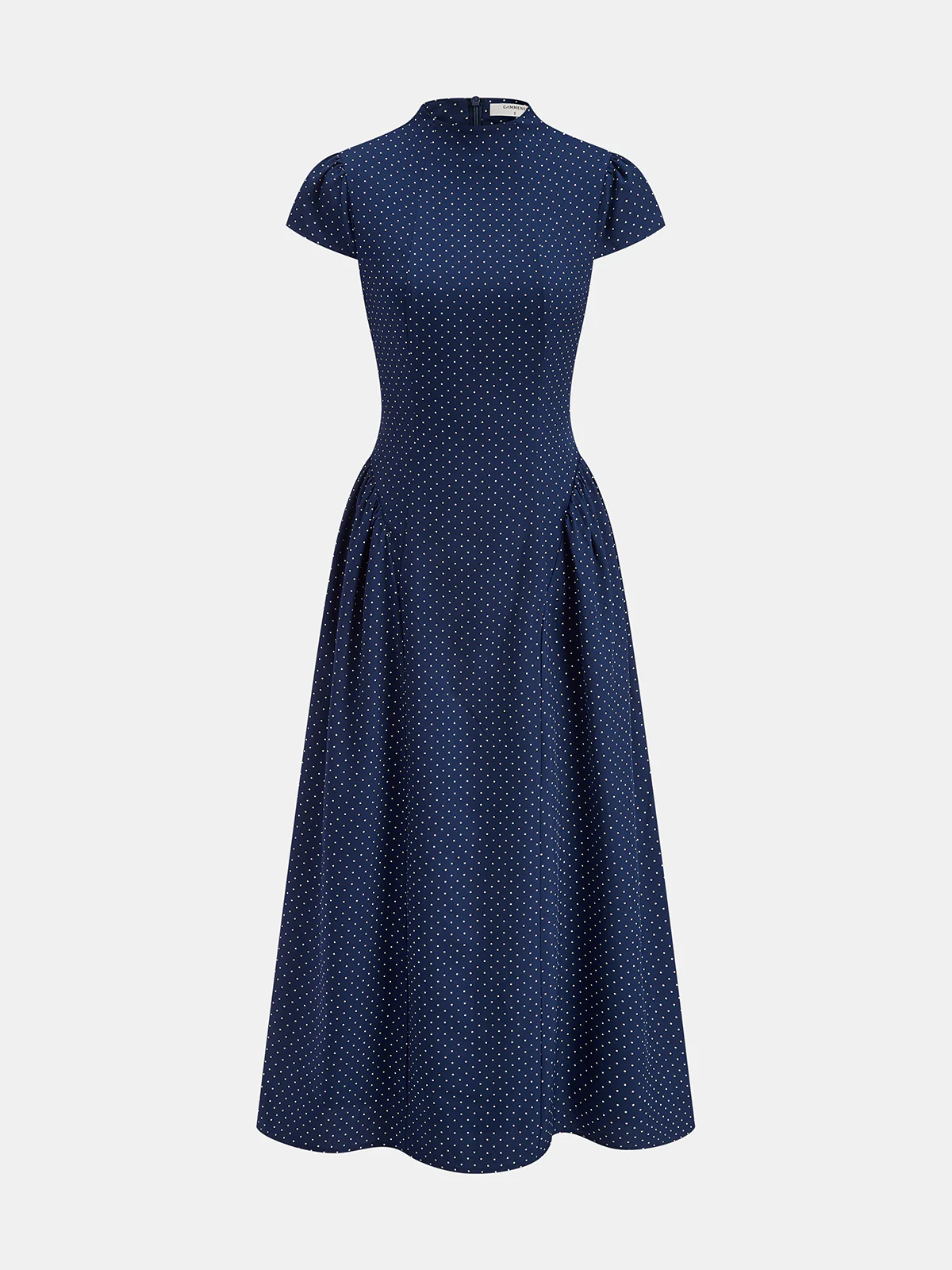 Polka Dot Stand-Collar Flare Dress - Wholesalesil