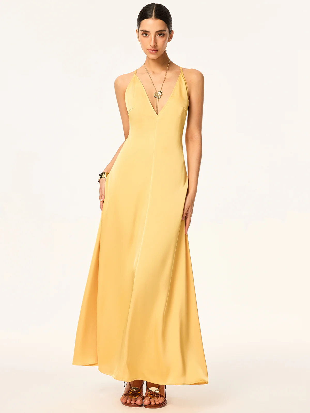 Crisscross Strap Backless Satin Maxi Dress - Wholesalesil