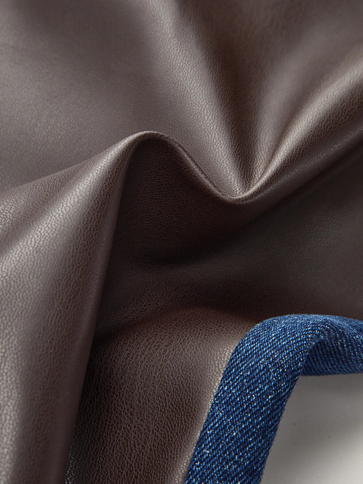 Denim Panel Faux Leather Straight-Leg Pants - Wholesalesil