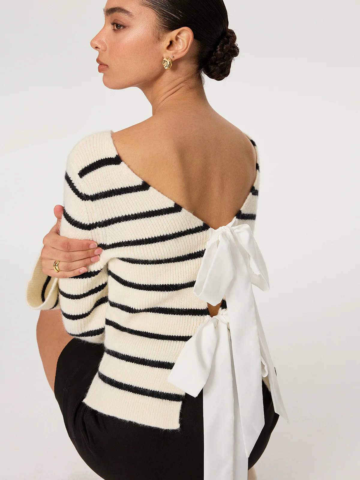 Reversible Striped Bow Cardigan - Wholesalesil