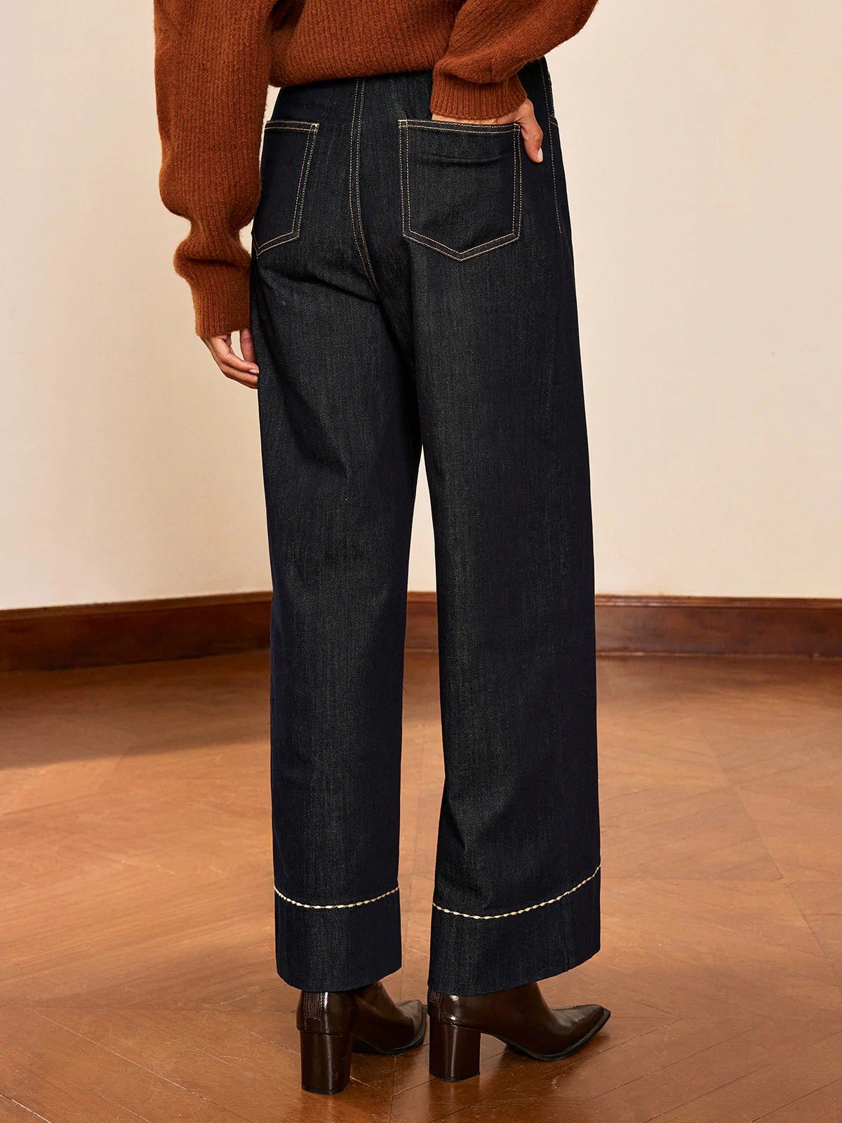 High-Waist Button Wide-Leg Denim Pants - Wholesalesil