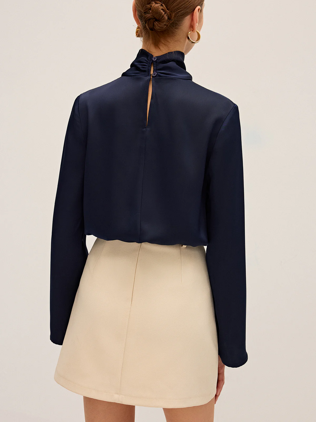 Satin Draped High Neck Blouse - Wholesalesil