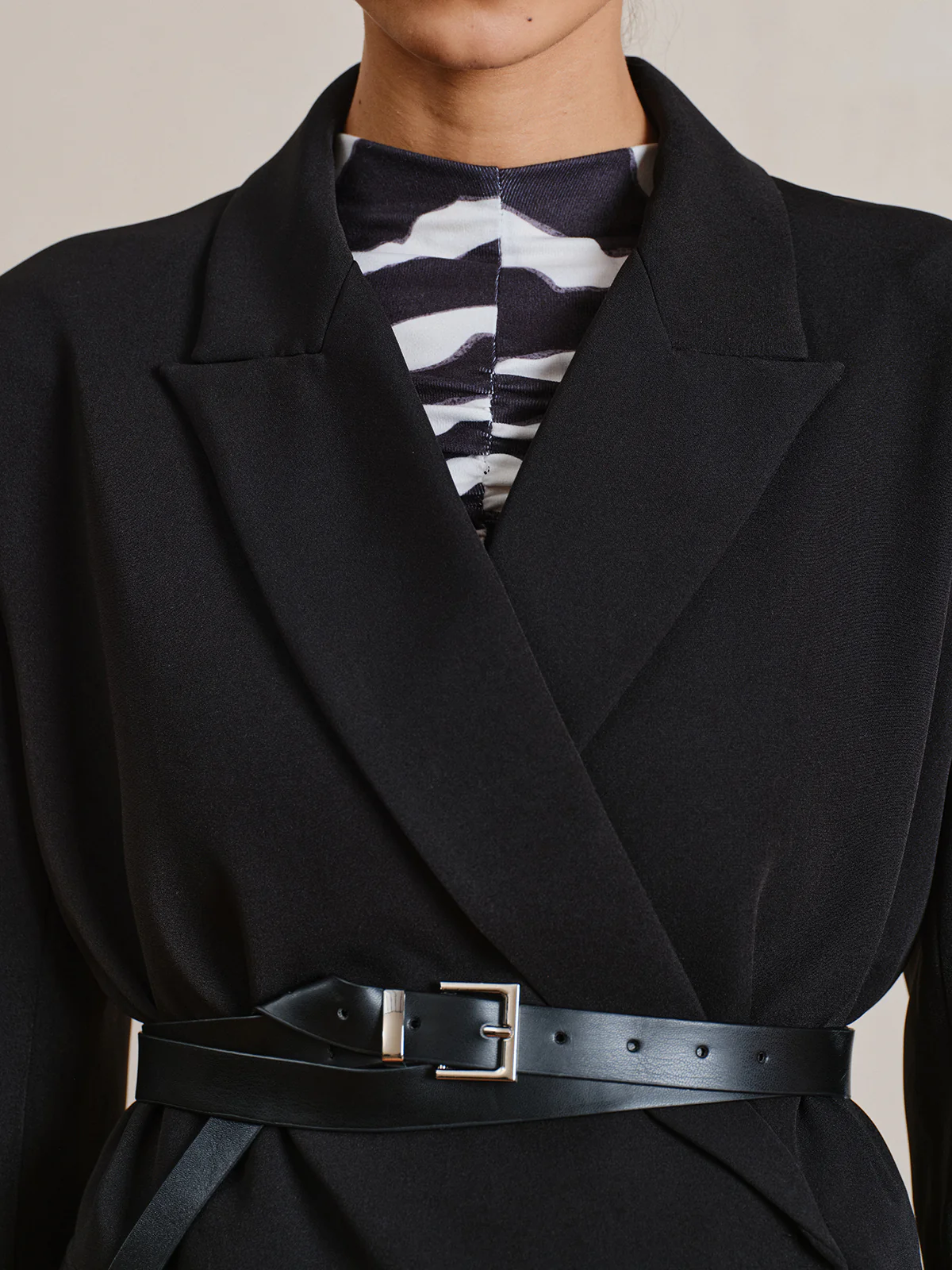 Belted Long Sleeve Lapel Blazer - Wholesalesil