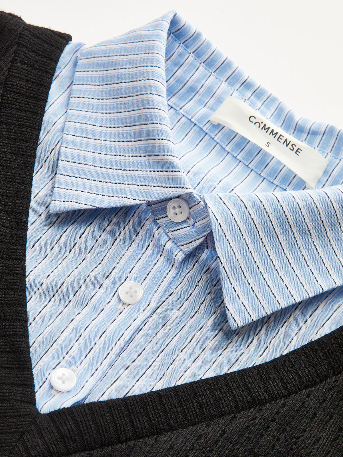 2 in 1 Striped Shirt Panel Ribbed Bodysuit - Wholesalesil