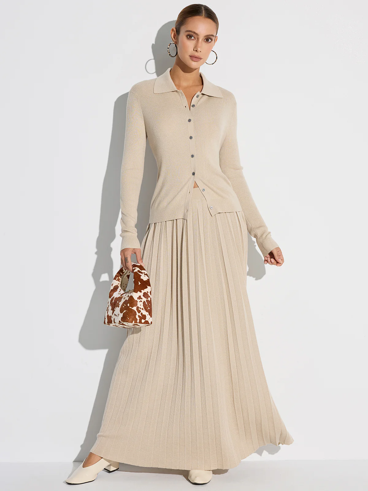 Ribbed Wool Blend Polo Collar Cardigan - Wholesalesil