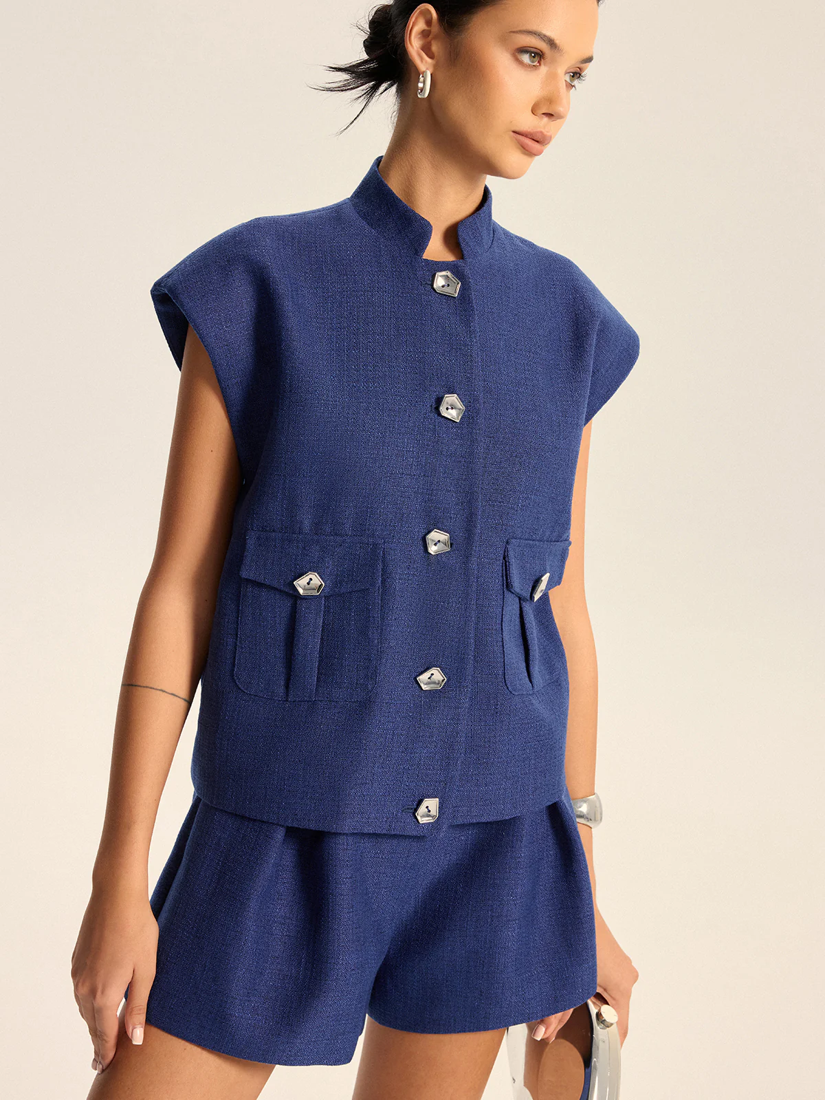 Cap Sleeve Collared Vest - Wholesalesil