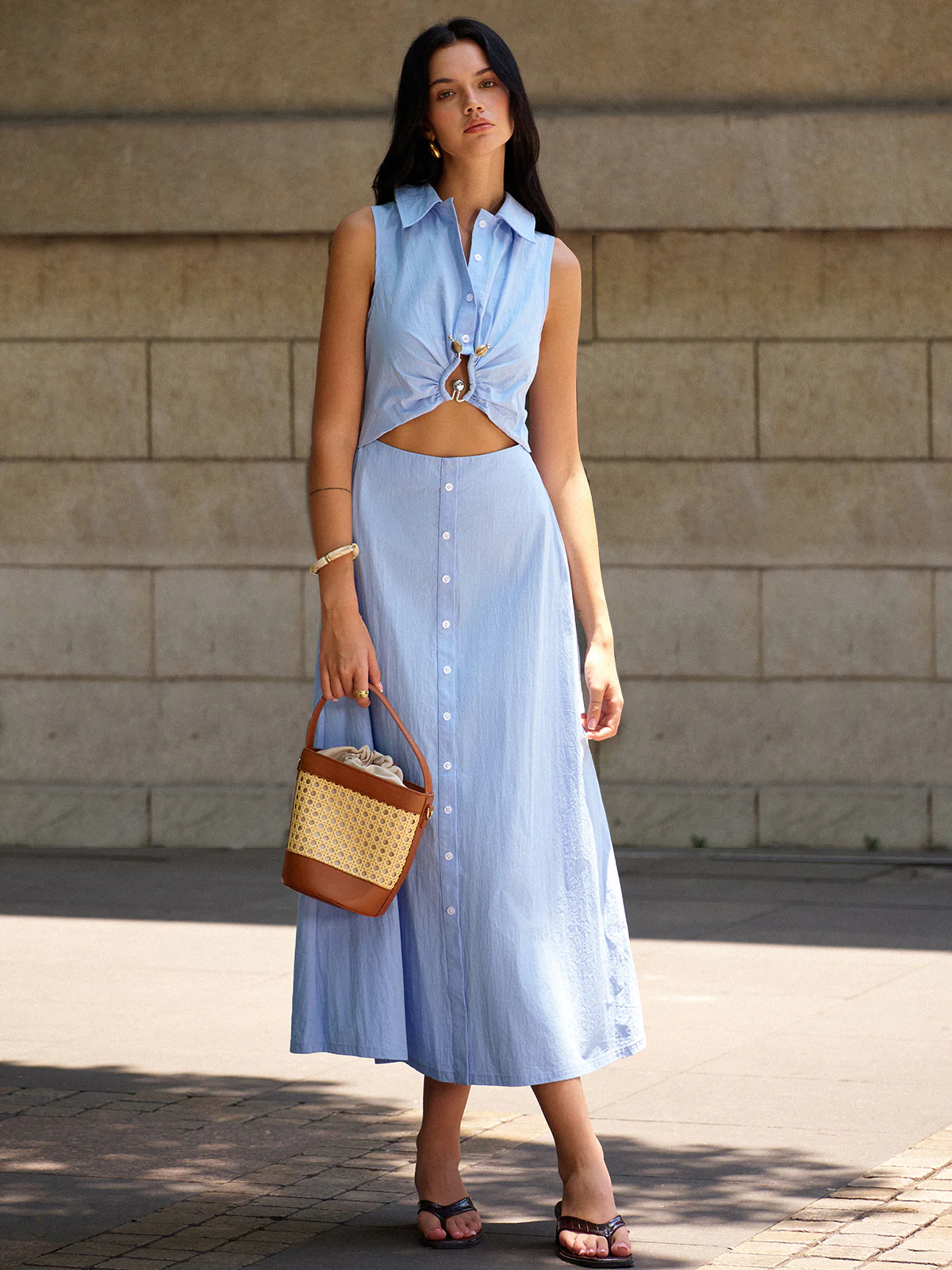 Metal Decor Cutout Dress - Wholesalesil