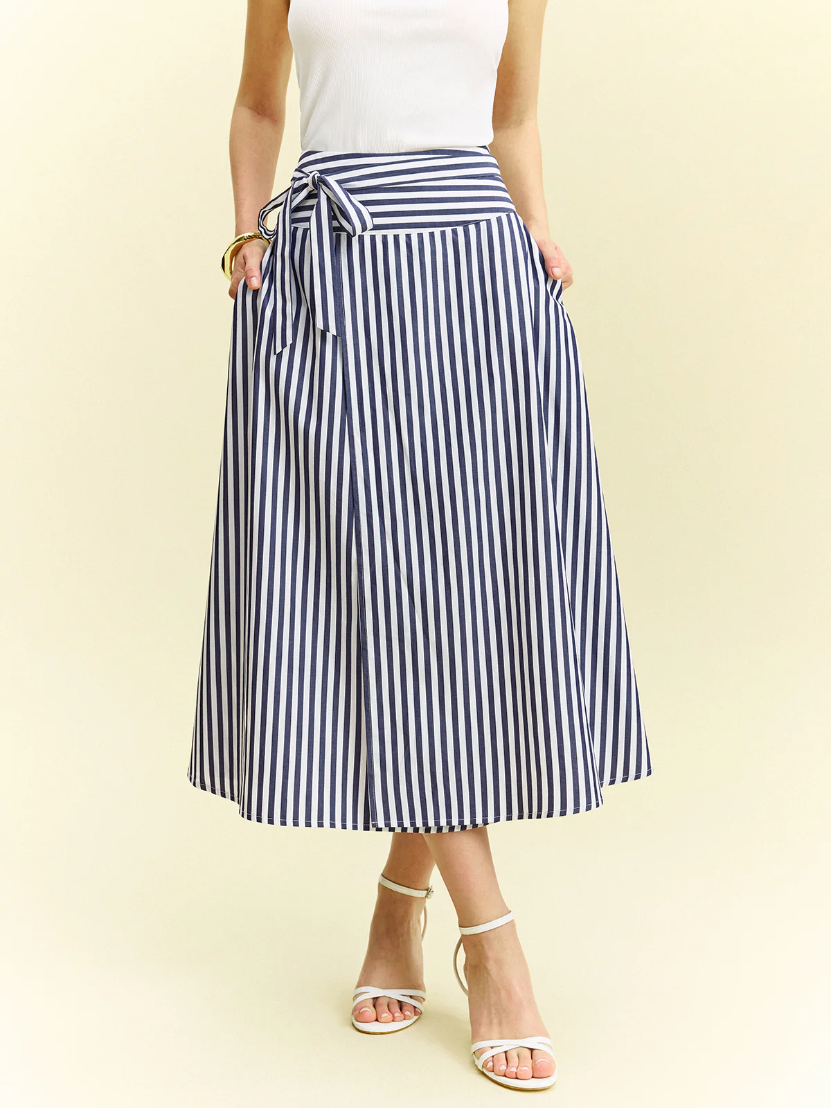 Striped Wrap-Around Midi Skirt - Wholesalesil