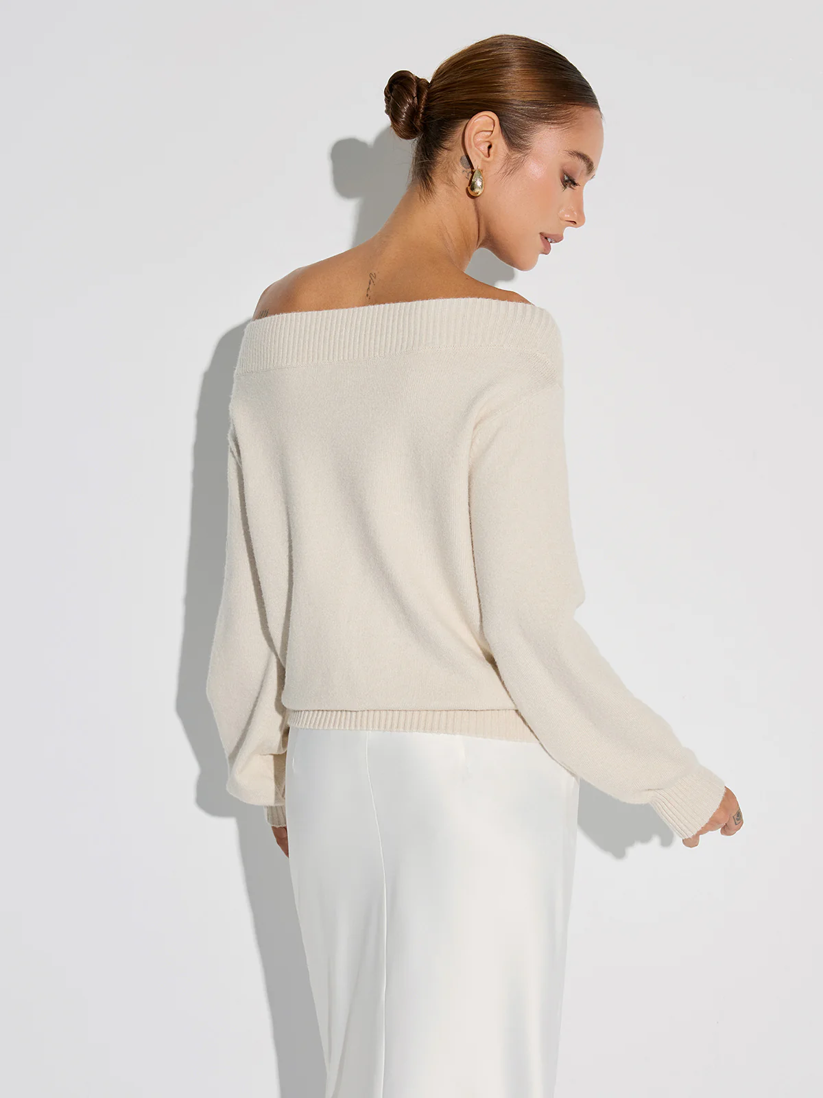 Rhinestone-Embellished Off-Shoulder Sweater - Wholesalesil