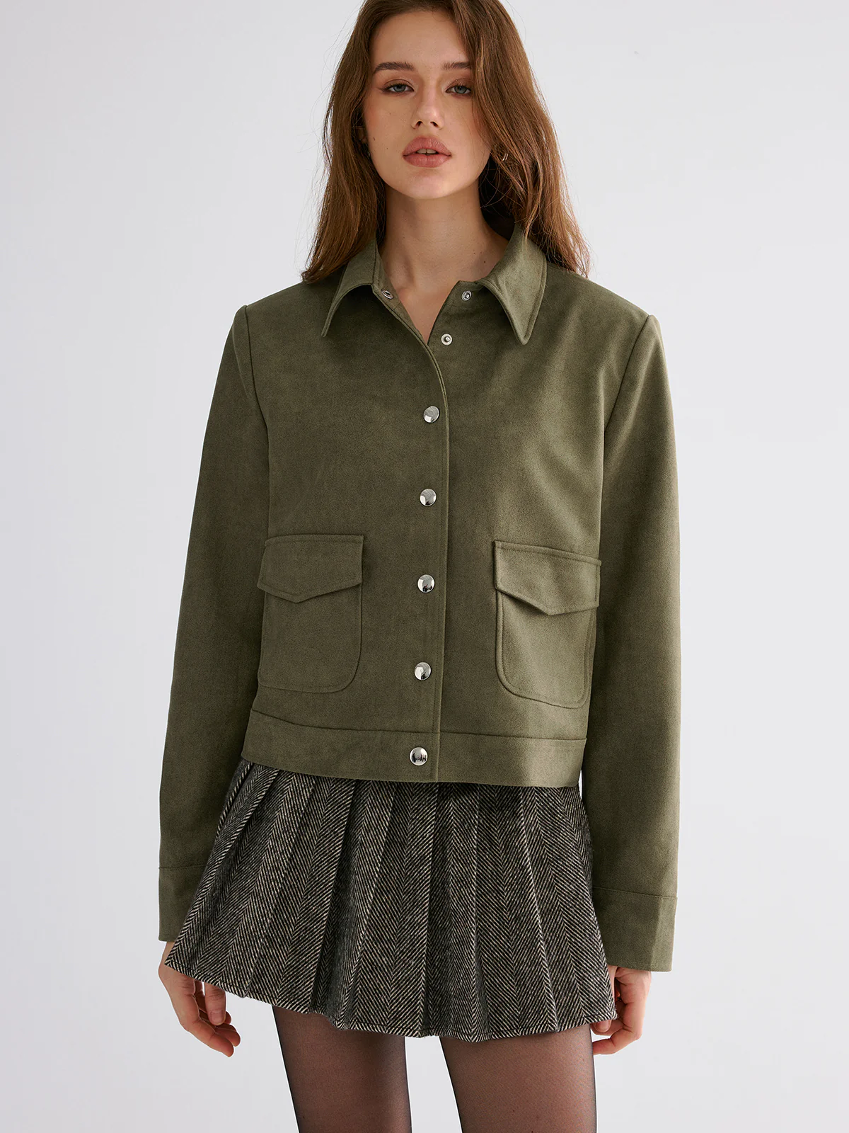 Suede Effect Lapel Button Jacket - Wholesalesil