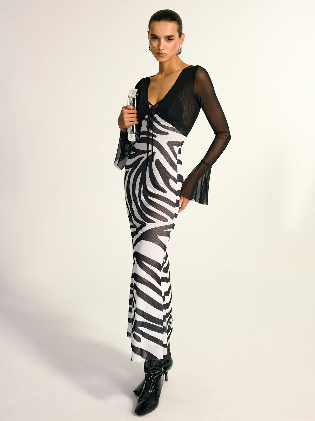 Zebra Print Mesh Maxi Dress - Wholesalesil