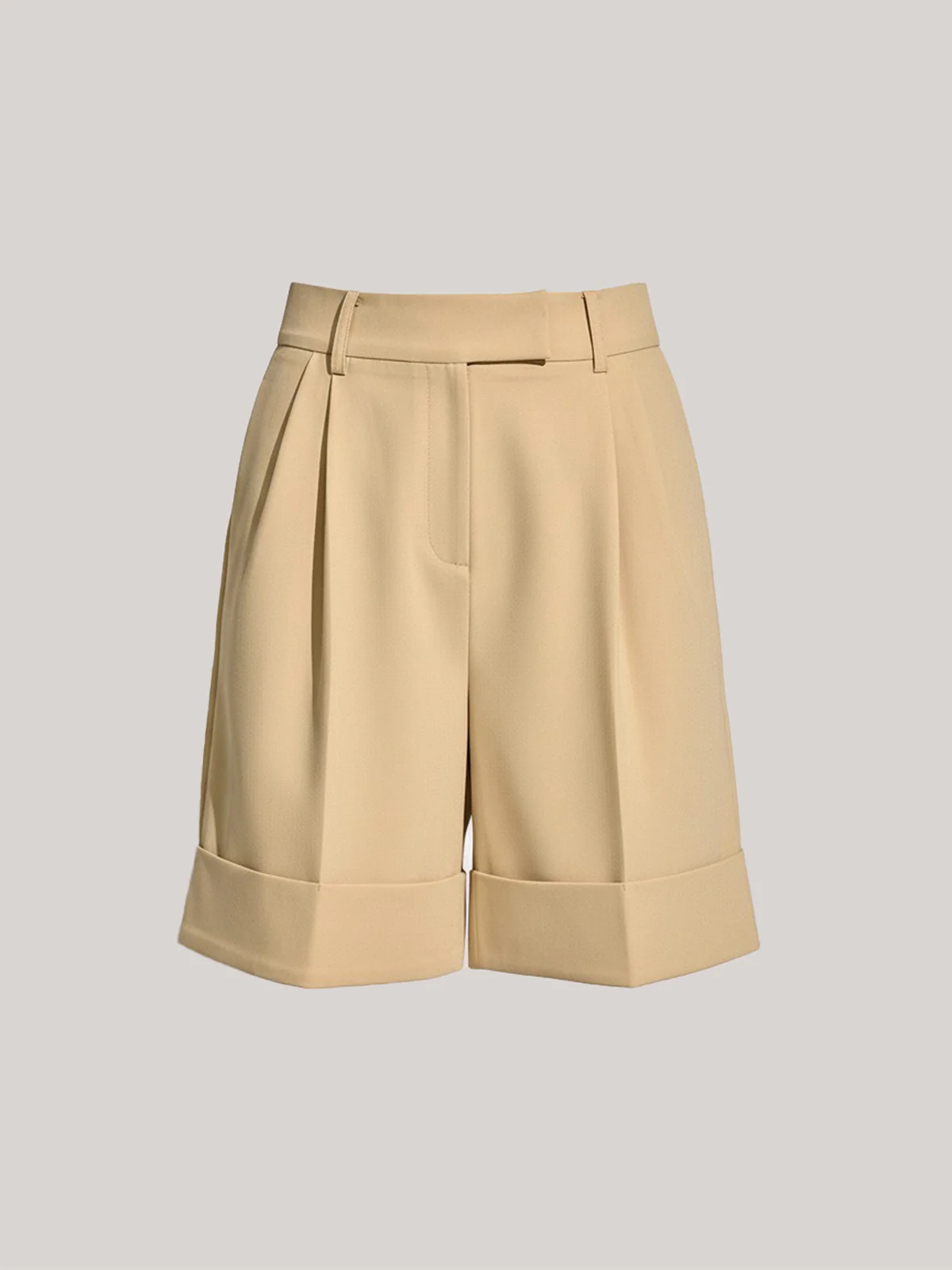 Pocket Mid-Waist Pleated Cuffed Shorts - Wholesalesil