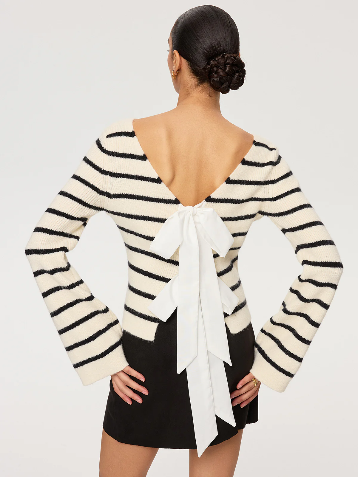 Reversible Striped Bow Cardigan - Wholesalesil