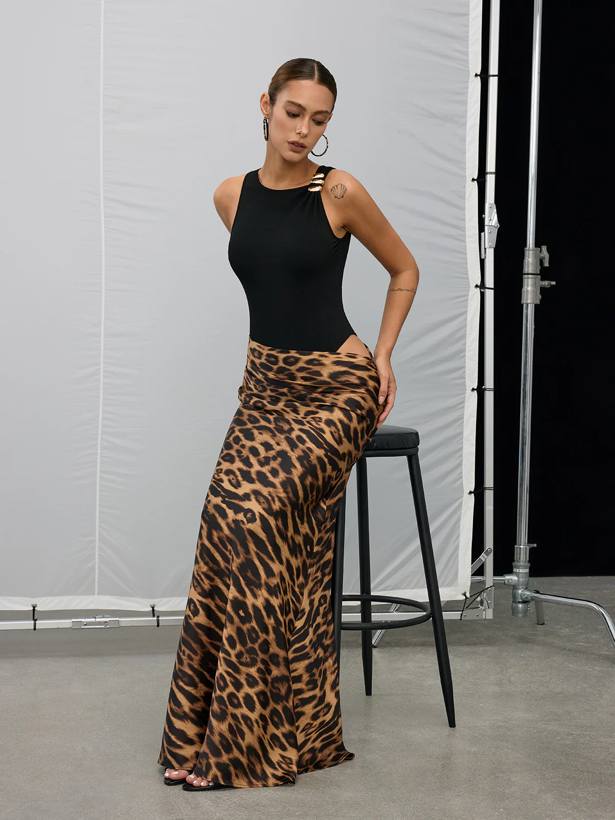 Leopard Print Cut-Out Maxi Dress - Wholesalesil