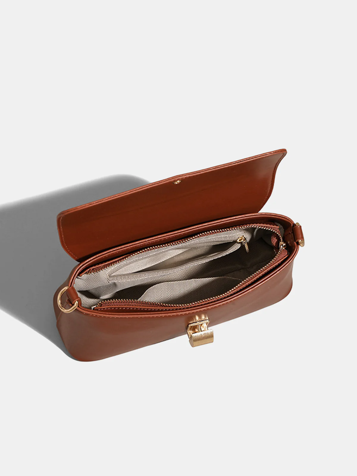 Textured Gold Clasp PU Leather Shoulder Bag - Wholesalesil