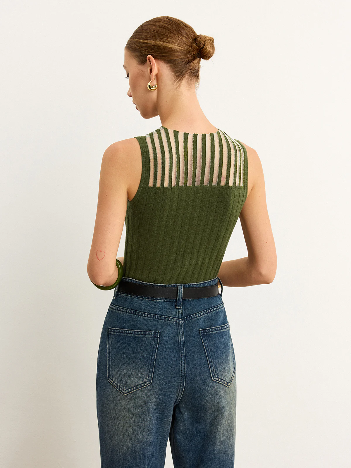 Sleeveless Top with Striped Sheer Detail - Wholesalesil