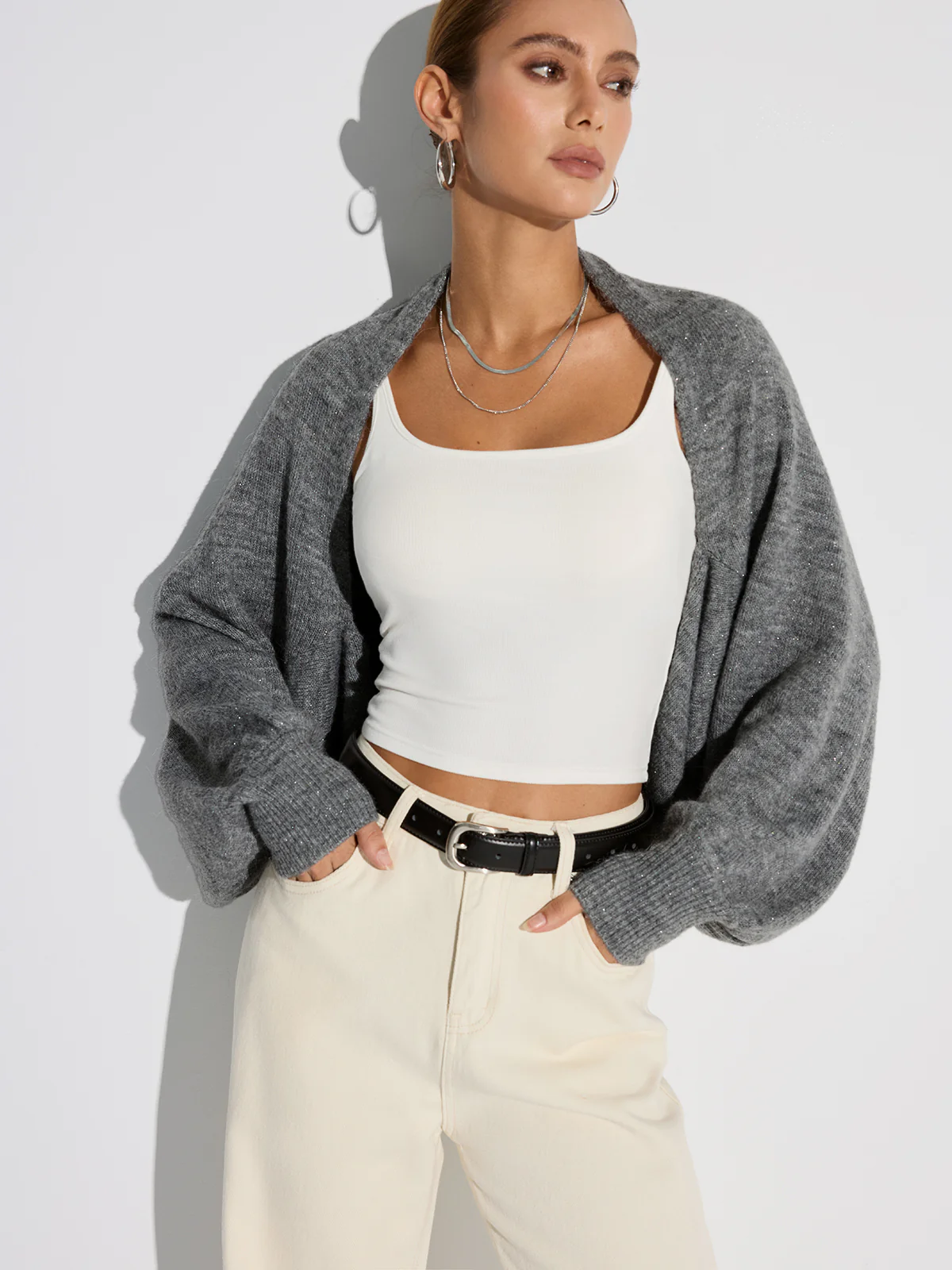 Wool Blend Oversized Batwing Sleeve Cardigan - Wholesalesil