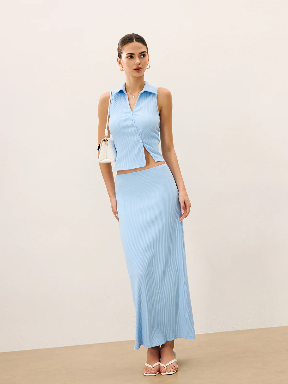 Sleeveless Crop Top and Maxi Skirt Set - Wholesalesil