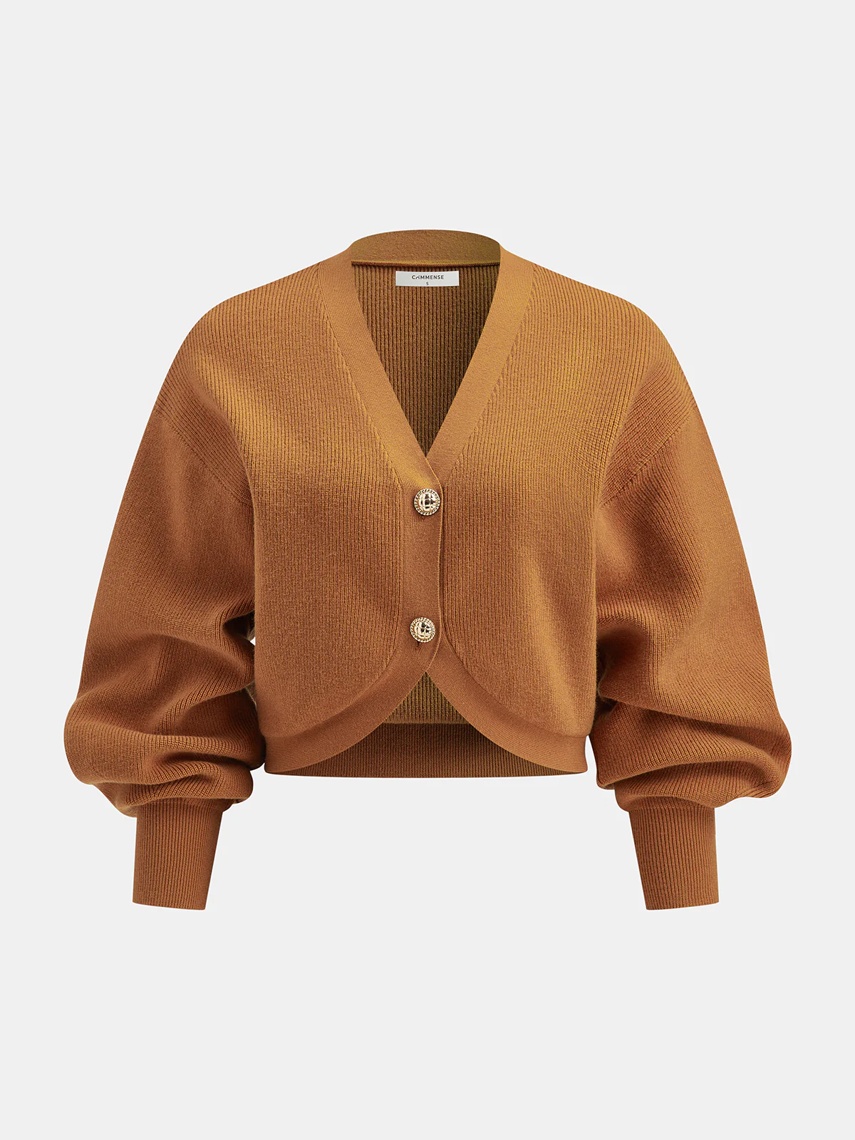 Cropped V-Neck Puff Sleeve Cardigan - Wholesalesil