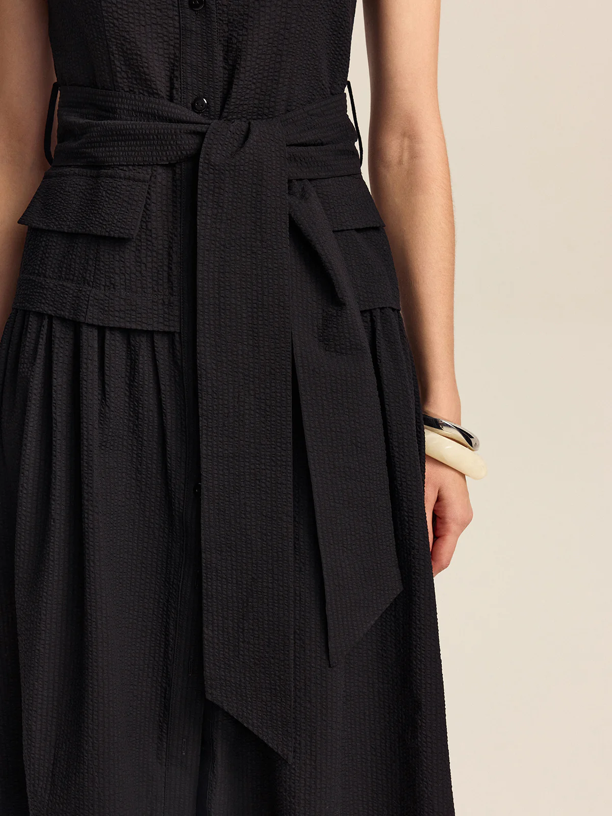 Button-Front Midi Dress with Belt - Wholesalesil