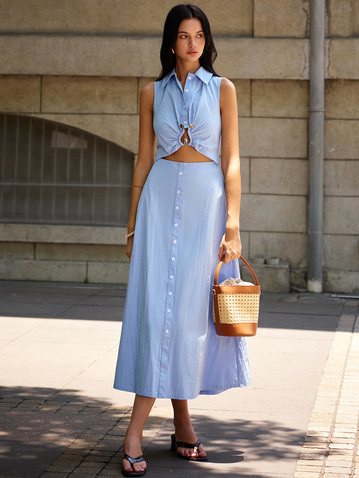 Metal Decor Cutout Dress - Wholesalesil