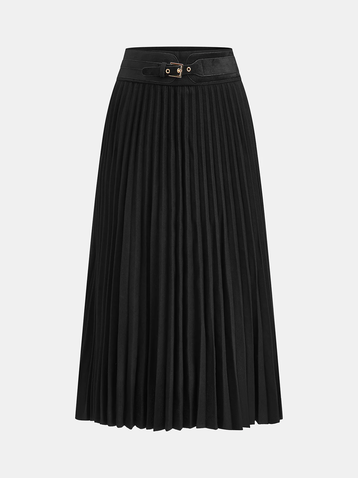 Belt-Decor Pleated Midi Skirt - Wholesalesil