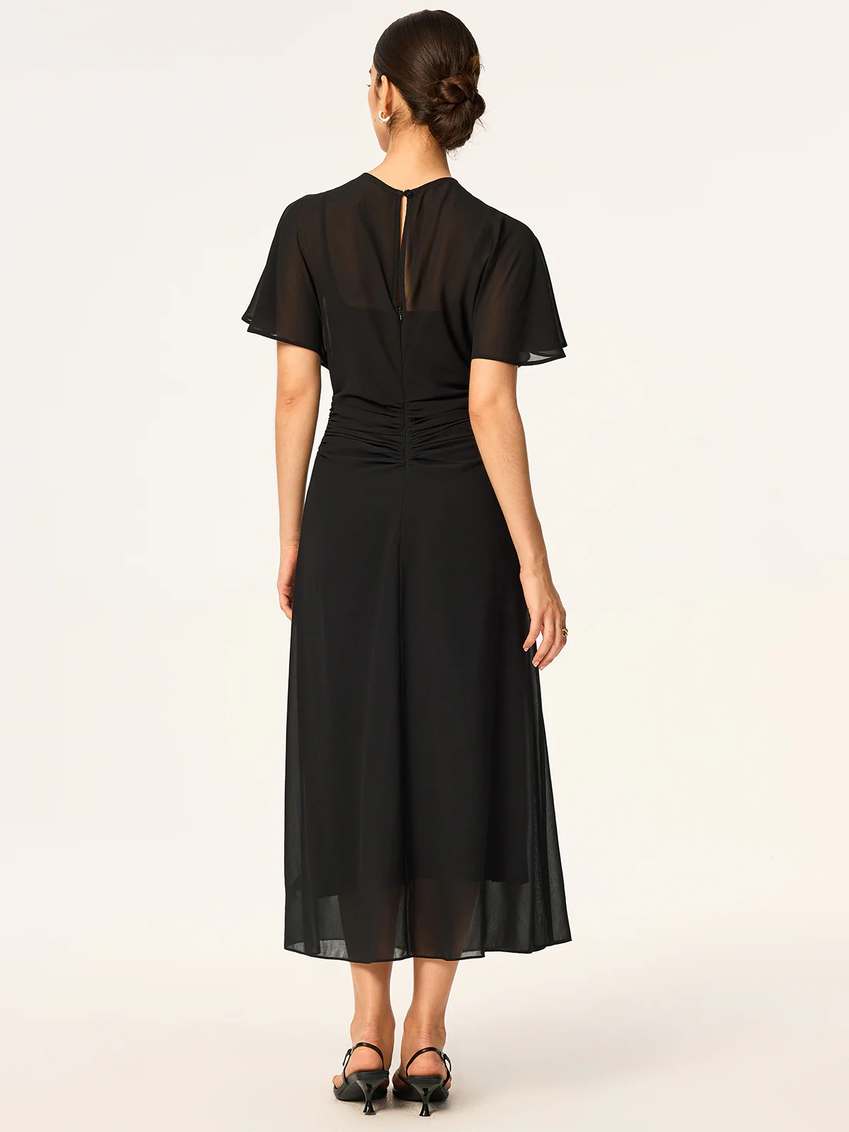 Sheer Chiffon Midi Dress with Lining Slip Two-Piece Set - Wholesalesil