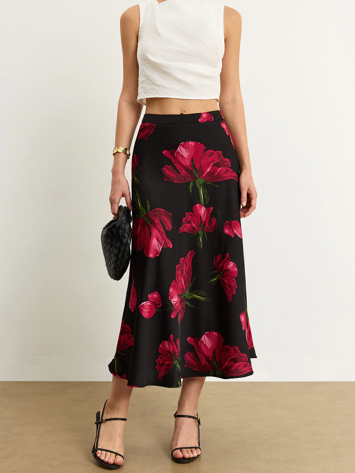 Satin Rose Midi Skirt - Wholesalesil