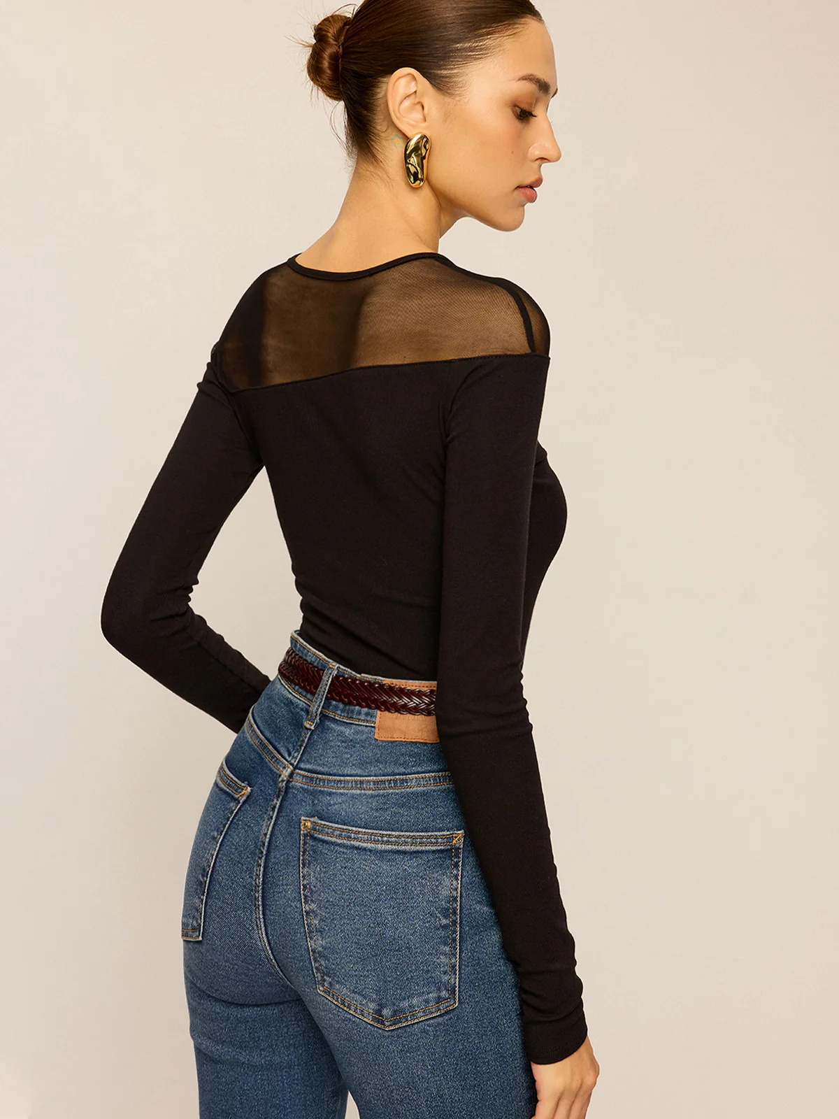 Sheer-Paneled Long-Sleeve Top - Wholesalesil