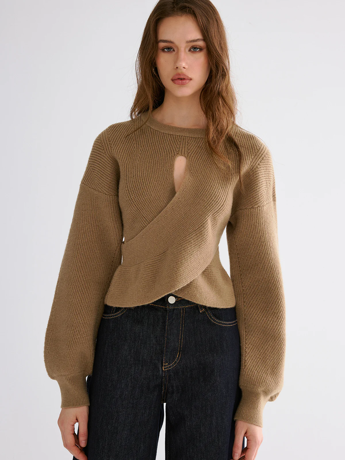 Cut-out Asymmetrical-Hem Sweater - Wholesalesil