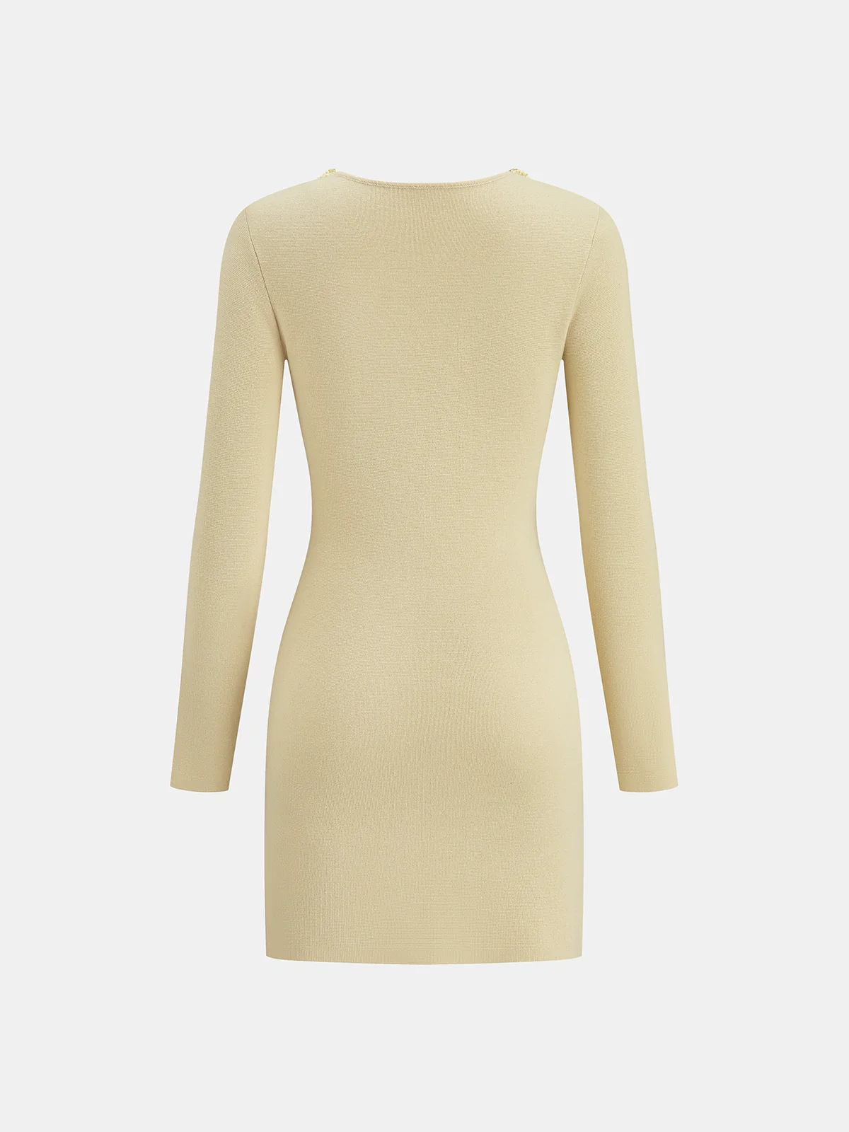 Wool Blend Beaded Cut-Out Neckline Long Sleeve Dress - Wholesalesil