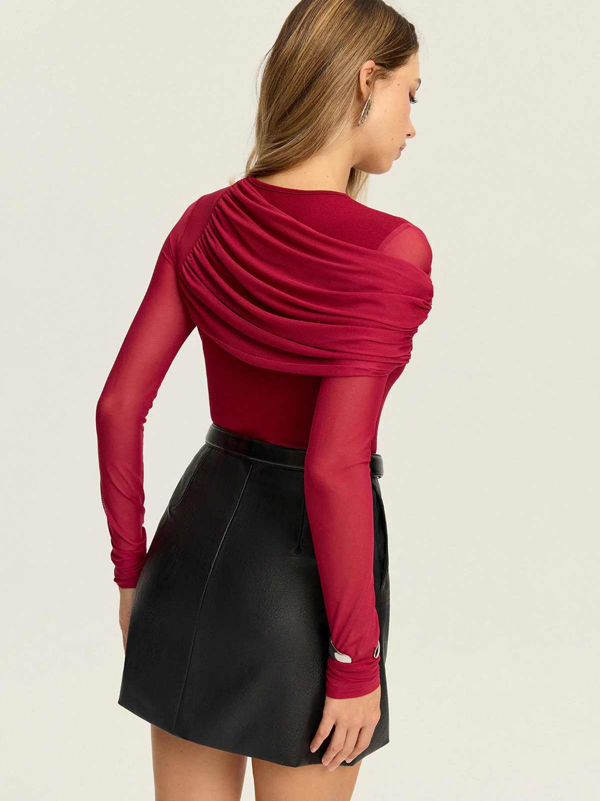 Asymmetric Mesh-Sleeve Top - Wholesalesil