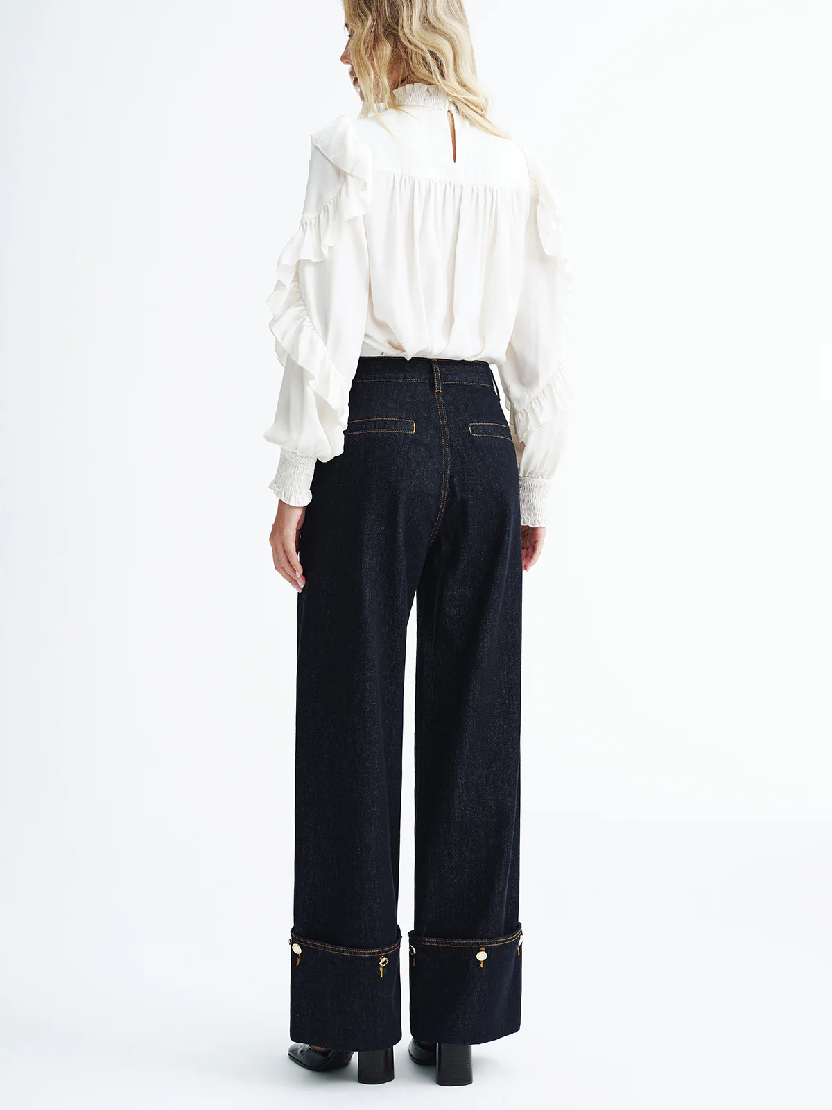 Mid-Waist Denim Cuffed Jeans - Wholesalesil