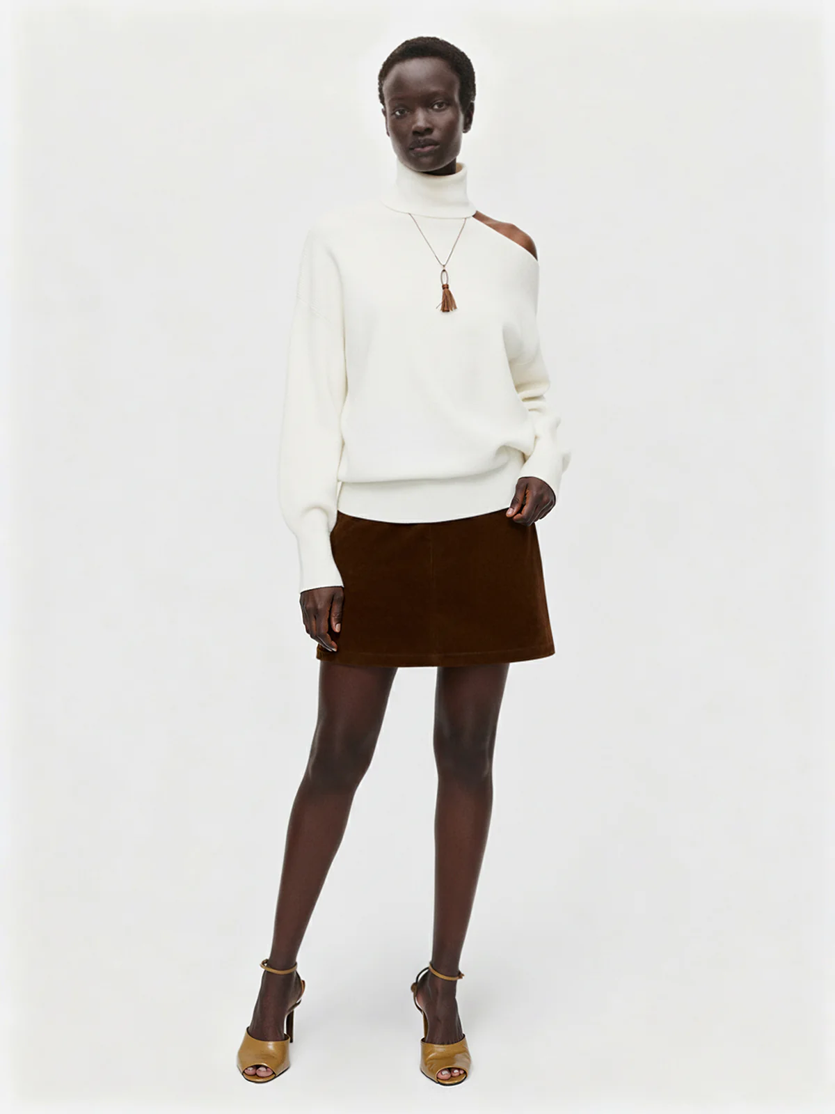 Turtleneck Cold Shoulder Wool Blend Sweater - Wholesalesil