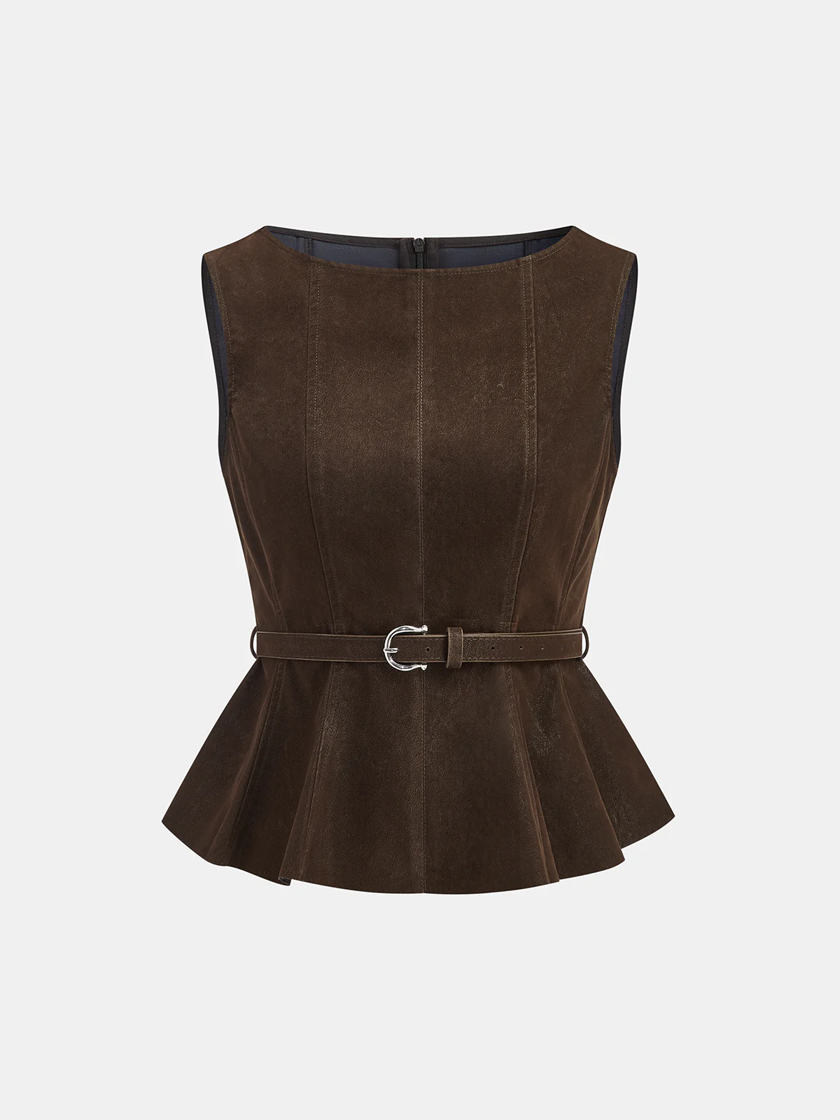 Belted Distressed Faux Leather Vest - Wholesalesil